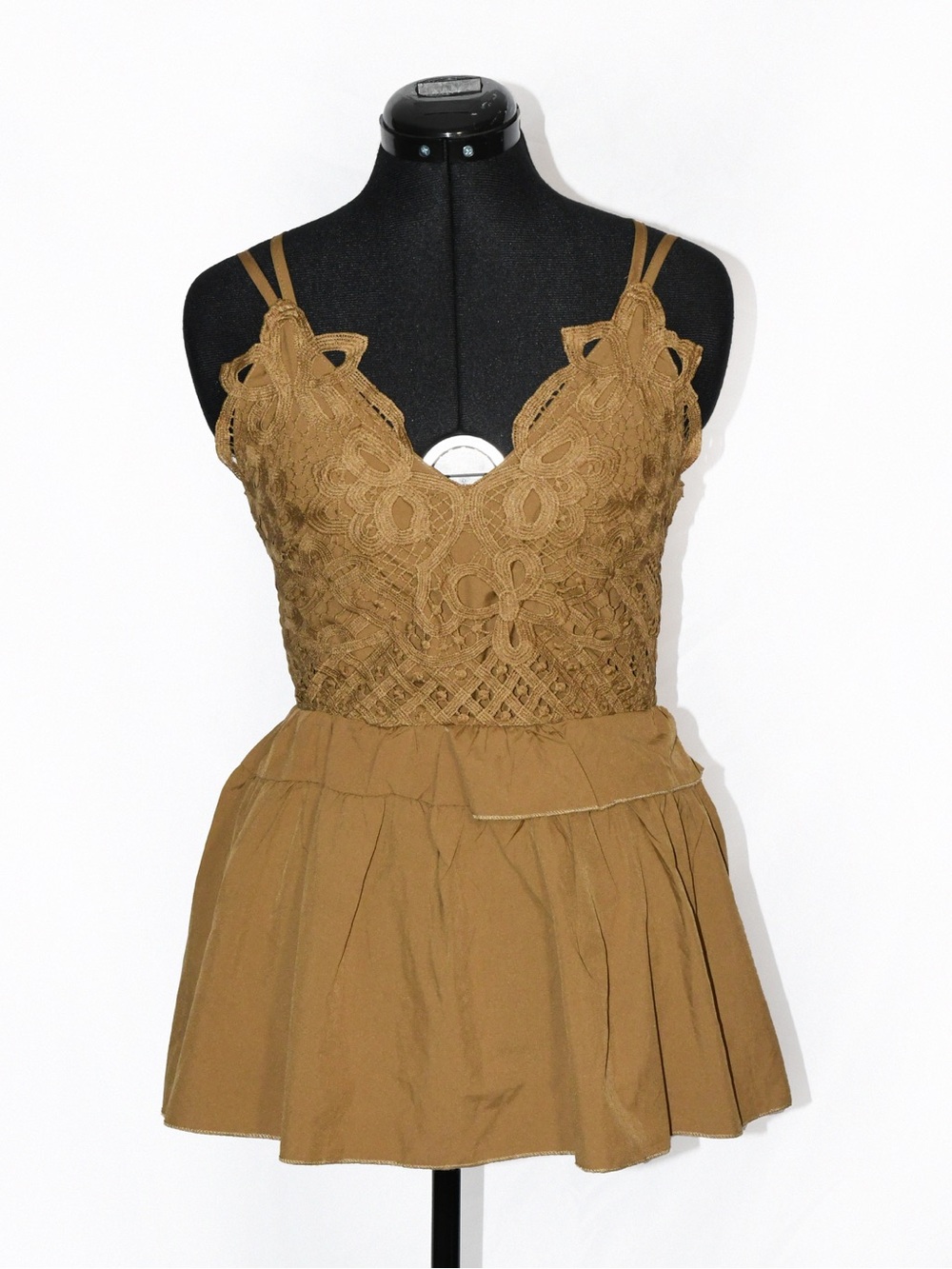 Olive Crochet Lace Bodice Peplum Straps